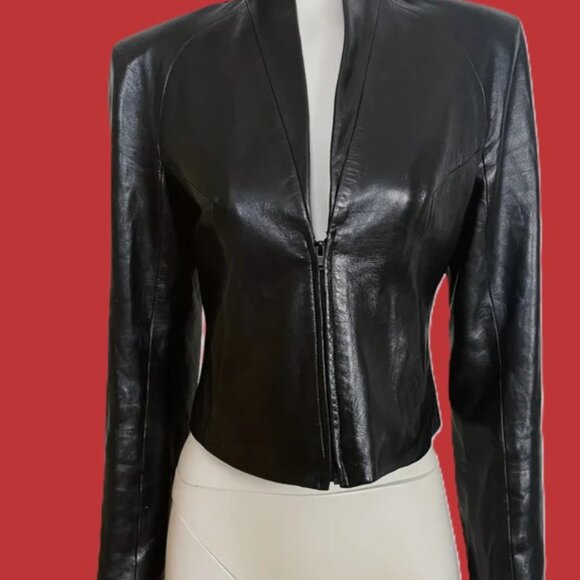 Vintage 2000s Plein Sud Black Leather Jacket by Faycal Amor - Luxe Cropp… - Picture 3 of 15